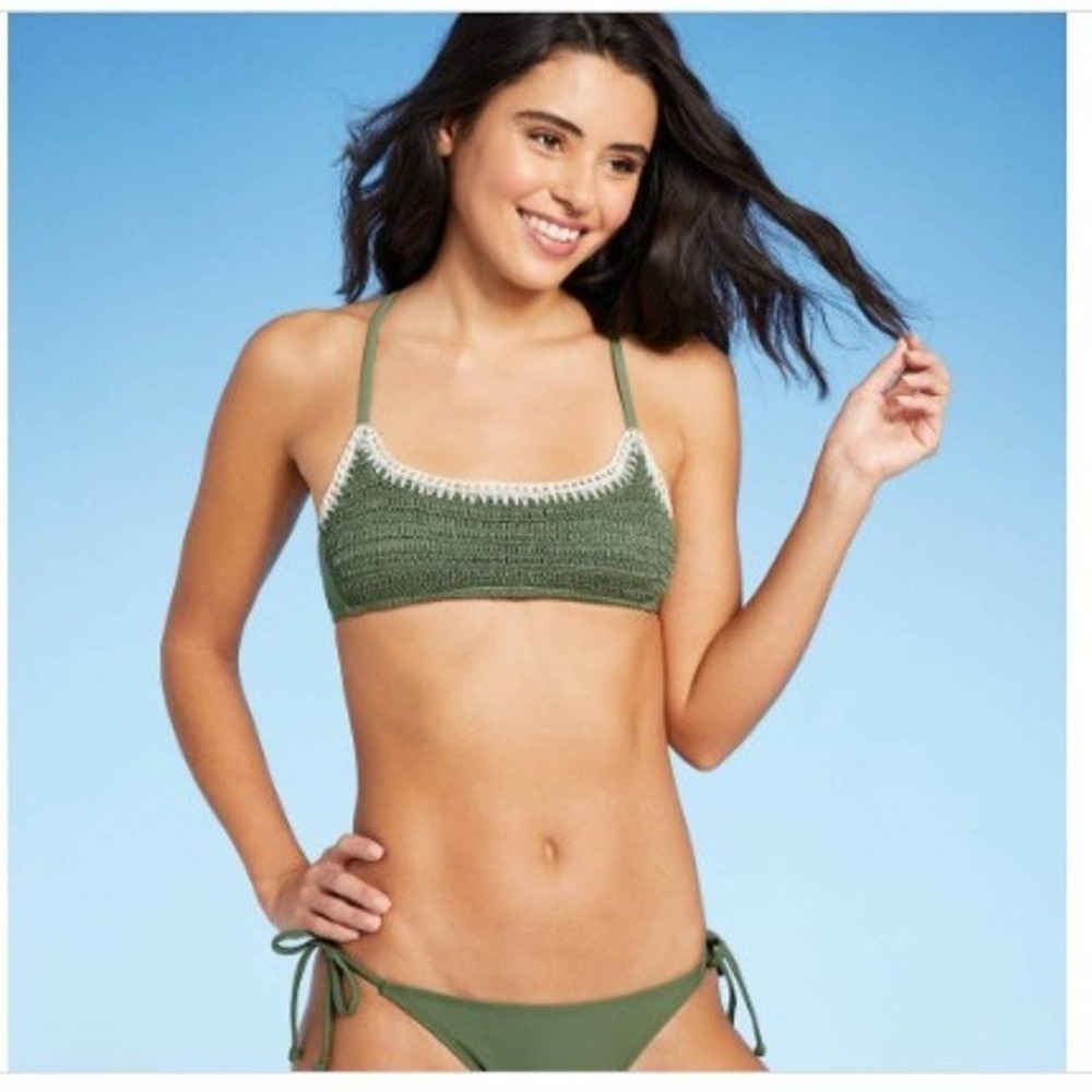 Xhilaration Juniors' Crochet Bralette Bikini Top - Sage Green Size XL NWT